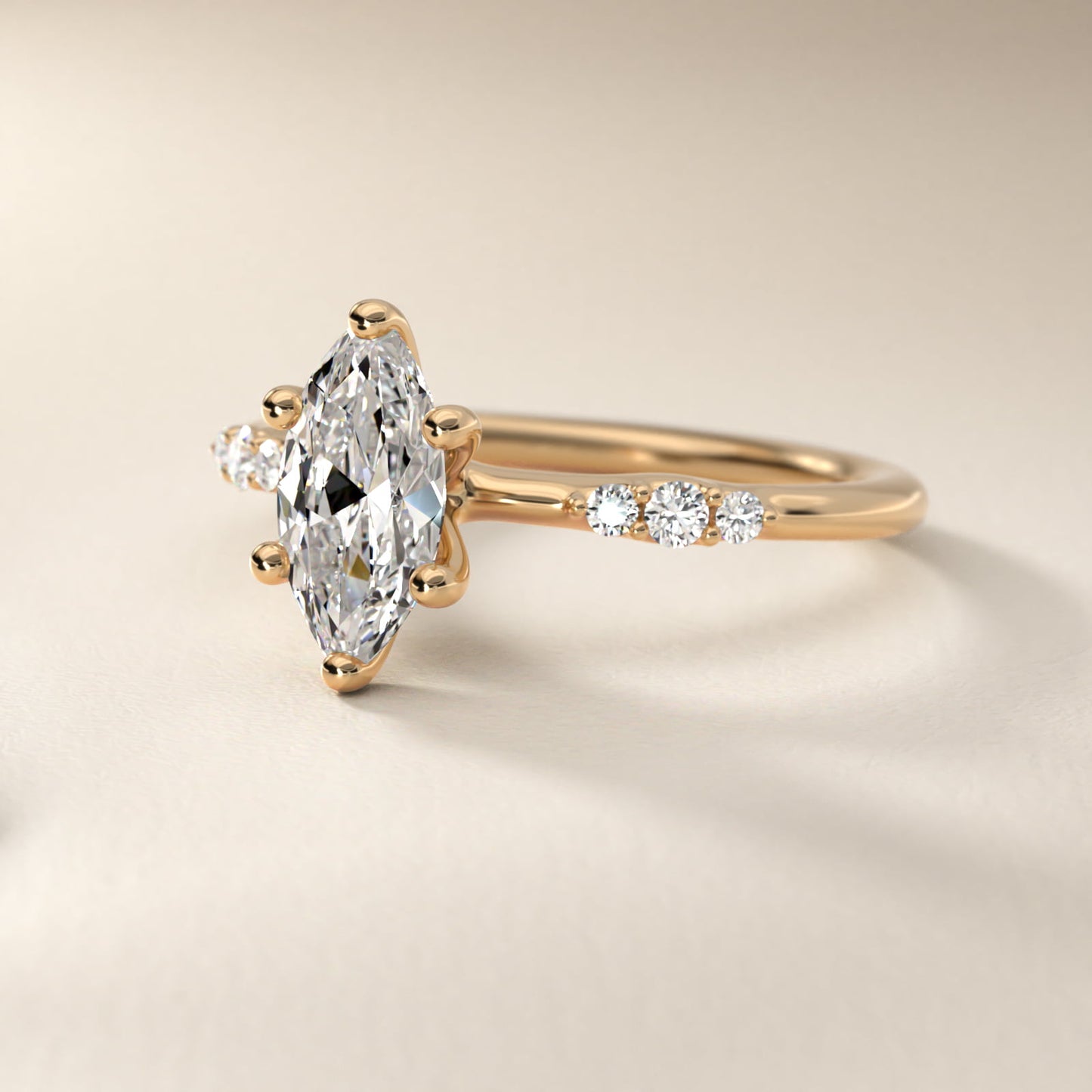 Petite Three Round Diamond Accents Side Stone Engagement Ring In 14K Yellow Gold By James Allen - Marquise Center