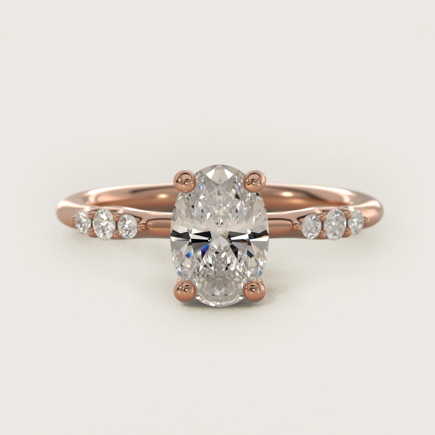 Petite Three Round Diamond Accents Side Stone Engagement Ring In 18k Rose Gold By James Allen - Oval Center