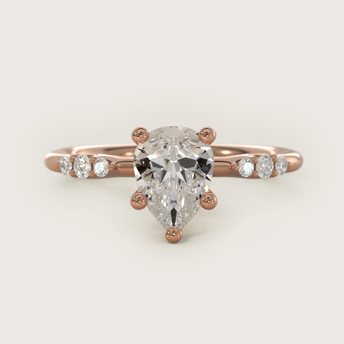 Petite Three Round Diamond Accents Side Stone Engagement Ring In 18k Rose Gold By James Allen - Pear Center
