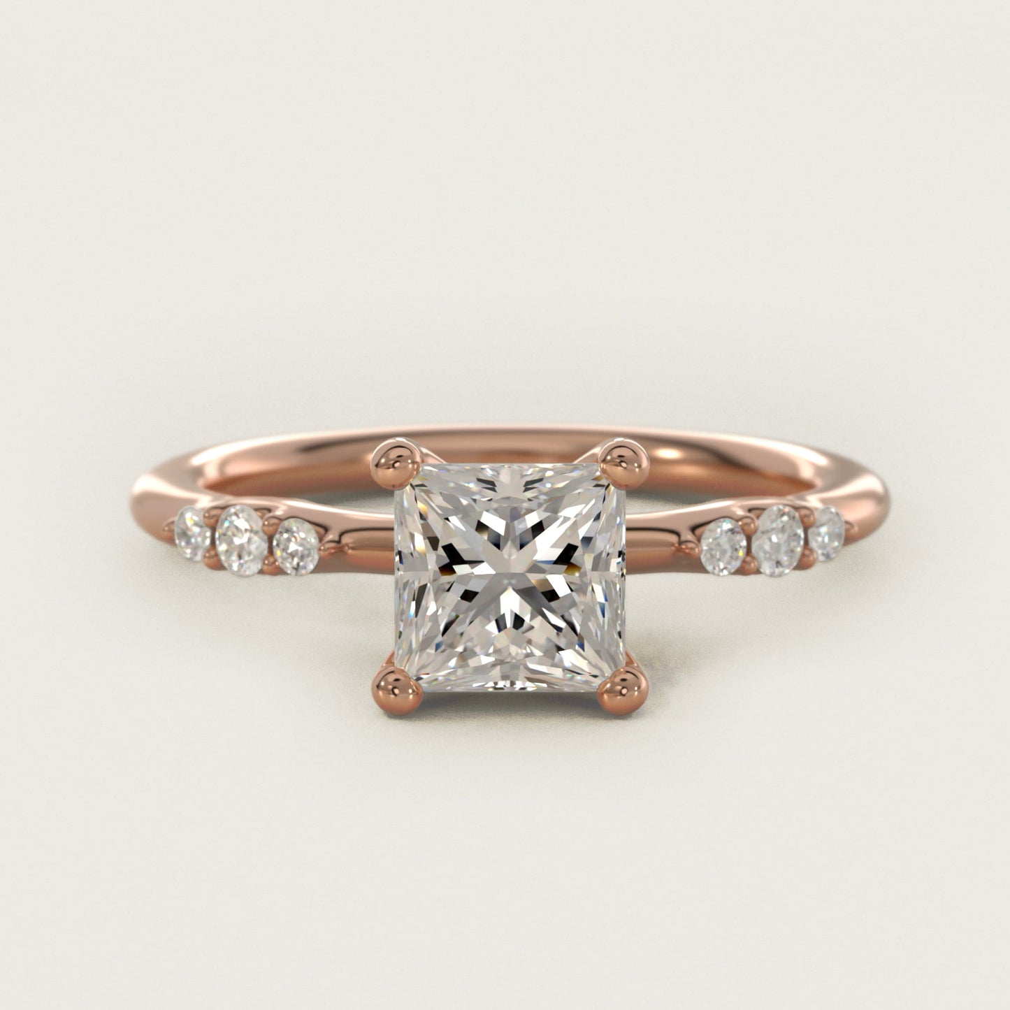 Petite Three Round Diamond Accents Side Stone Engagement Ring In 18k Rose Gold By James Allen - Princess Center