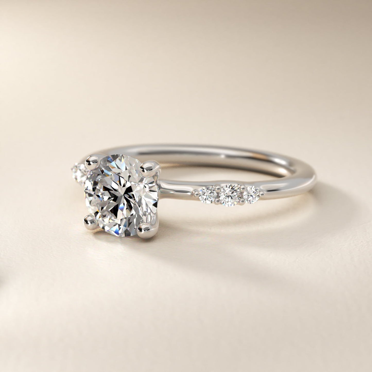 Petite Three Round Diamond Accents Side Stone Engagement Ring In 14K White Gold By James Allen - Round Center