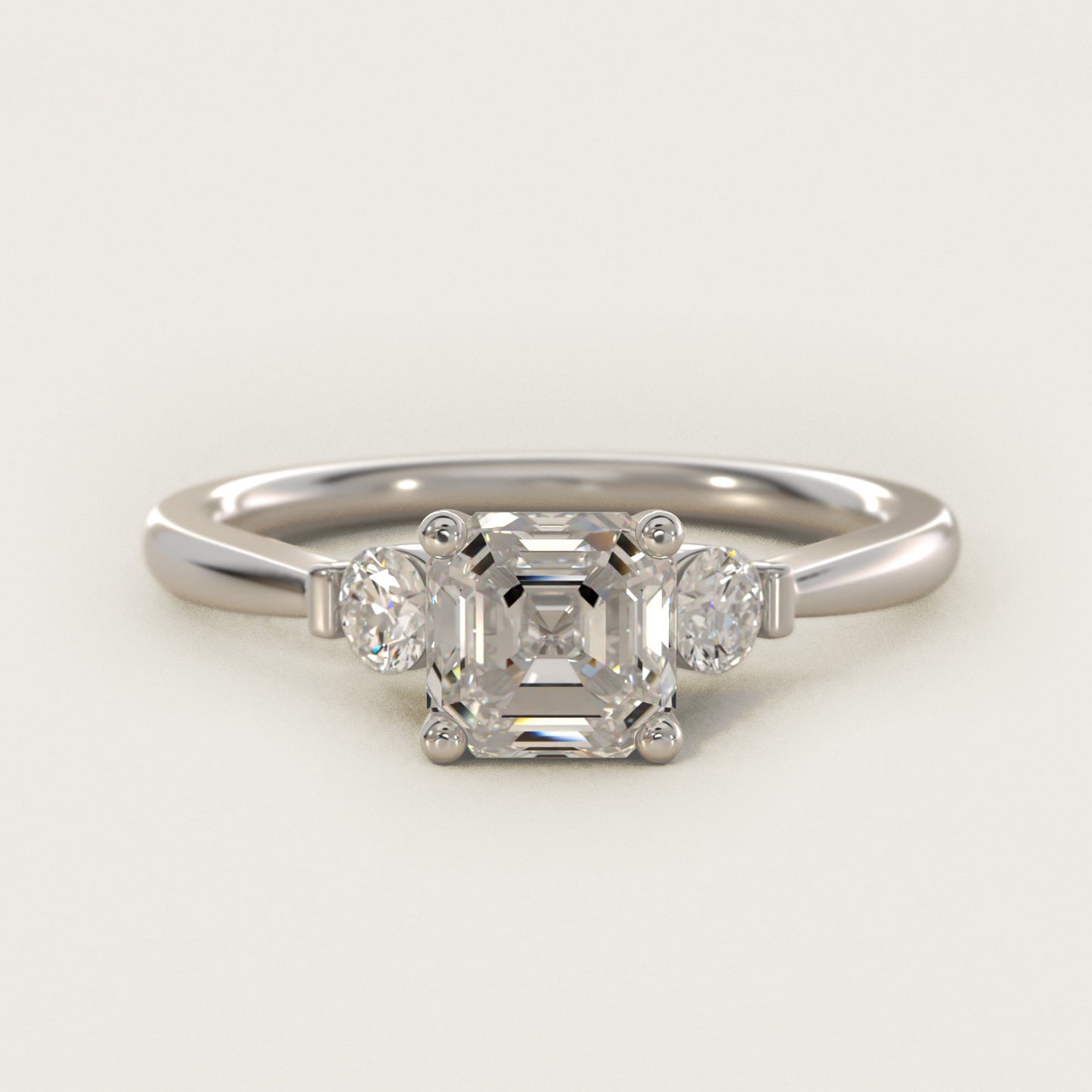 Petite Three-Stone Diamond Engagement Ring in 14k White Gold - Asscher Center