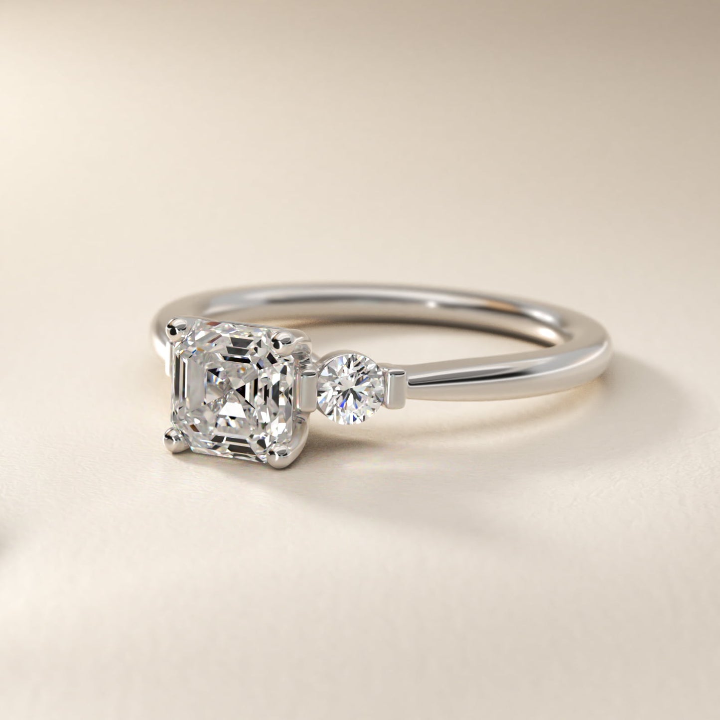 Petite Three-Stone Diamond Engagement Ring in Platinum - Asscher Center