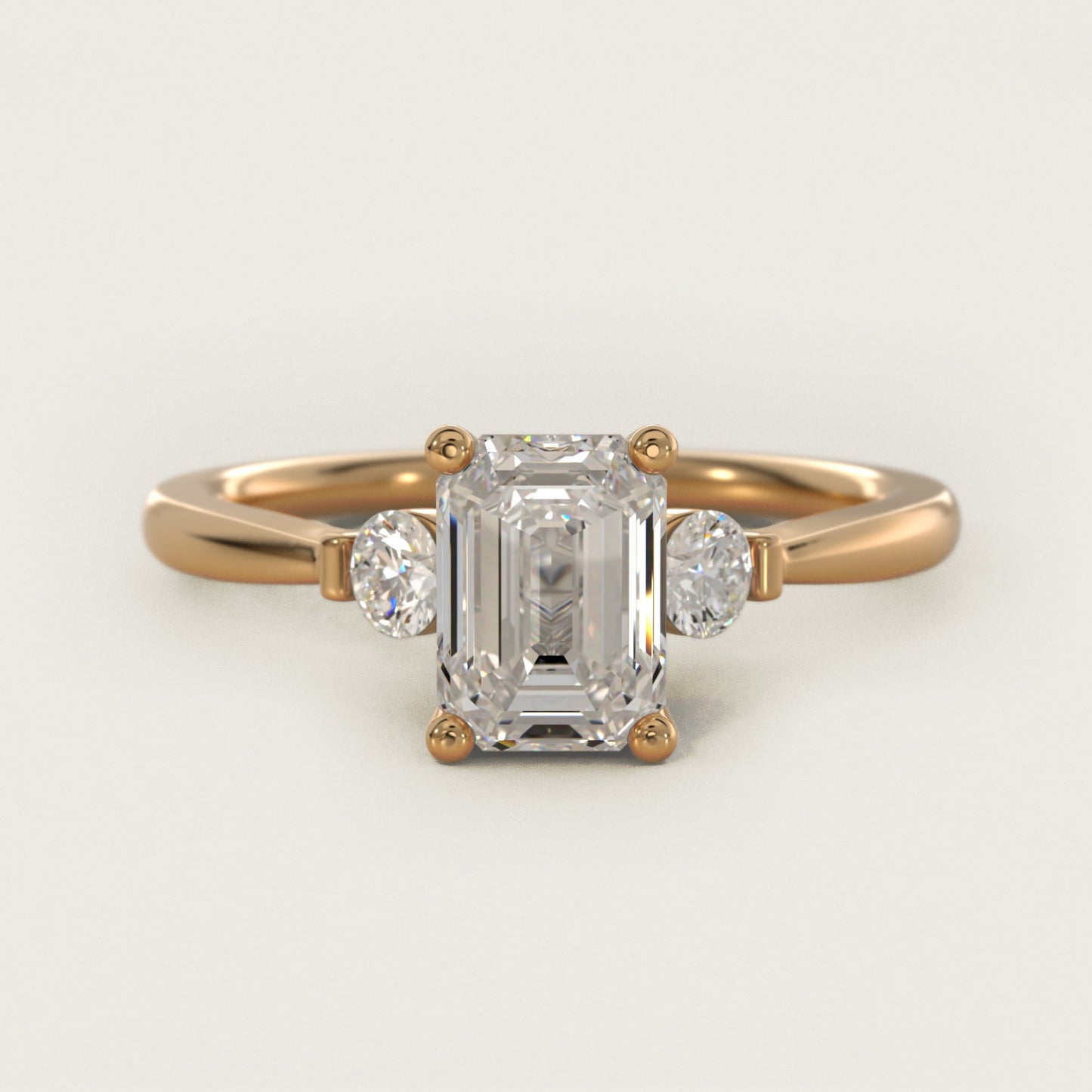 Petite Three-Stone Diamond Engagement Ring in 18k Yellow Gold - Emerald Center