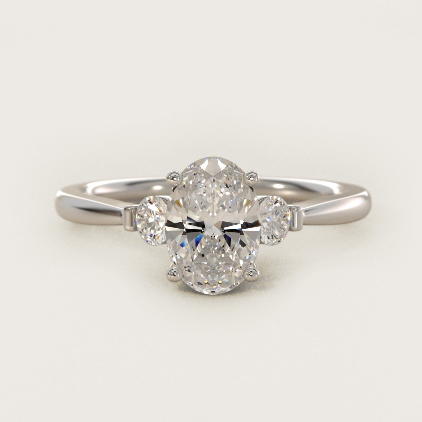 Petite Three-Stone Diamond Engagement Ring in 14k White Gold - Oval Center