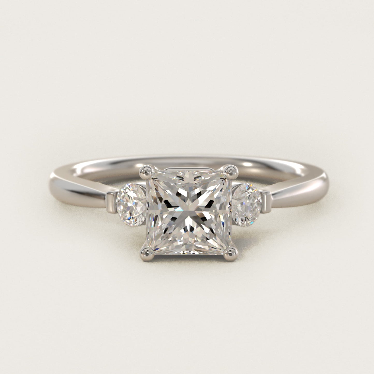 Petite Three-Stone Diamond Engagement Ring in 18k White Gold - Princess Center