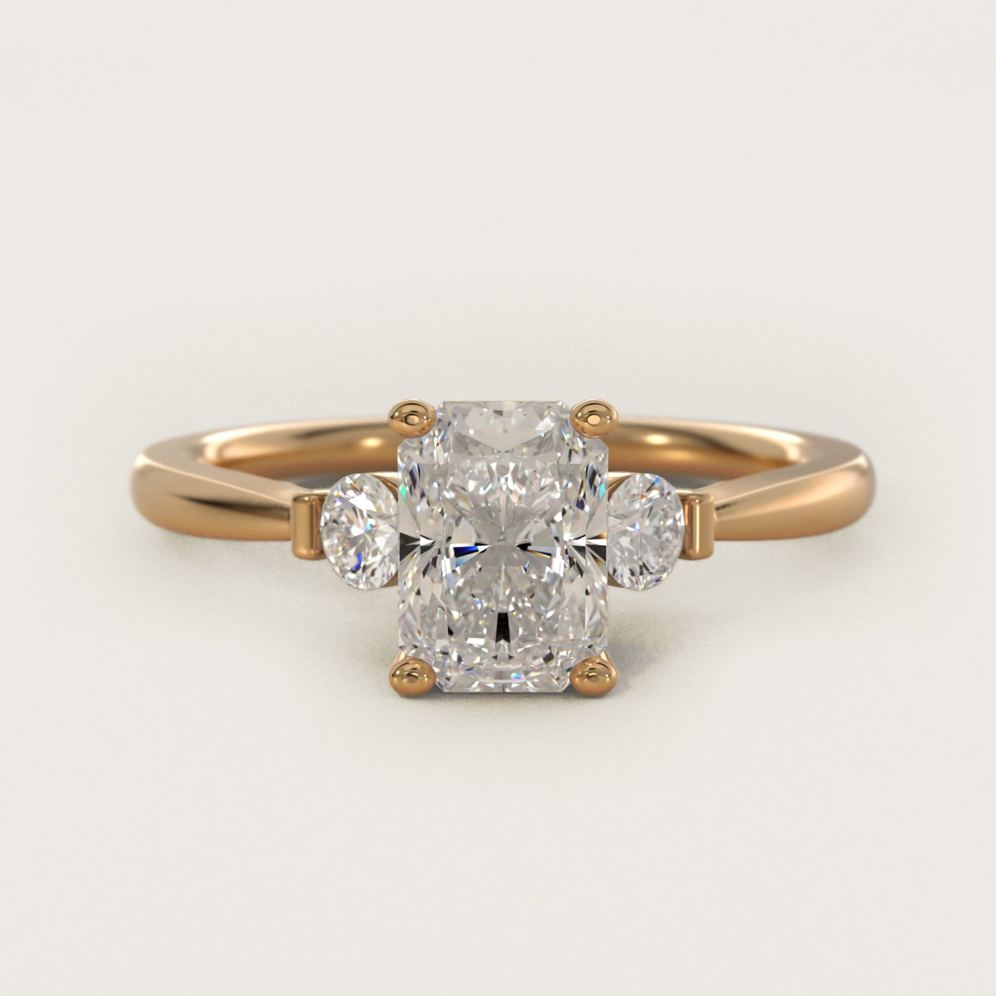 Petite Three-Stone Diamond Engagement Ring in 14k Yellow Gold - Radiant Center