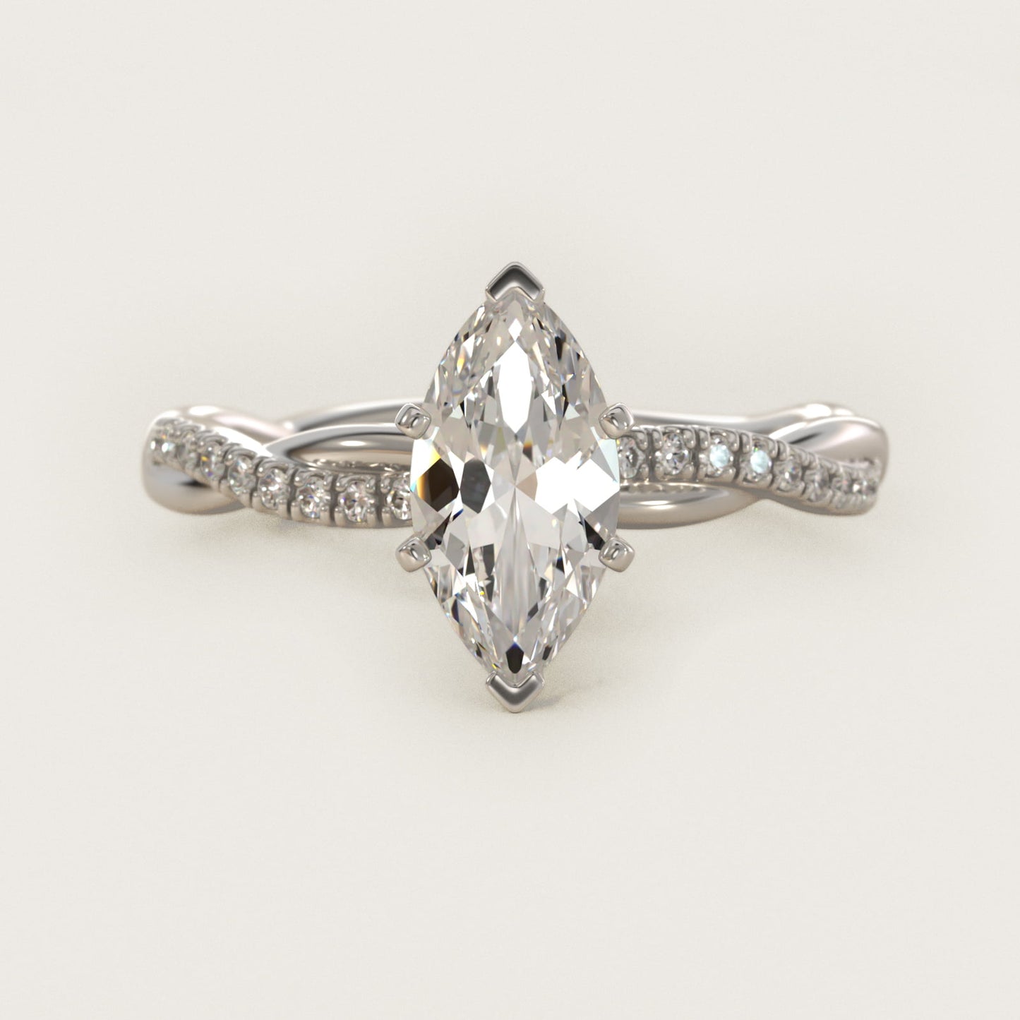 Petite Twist Diamond Engagement Ring in 18k White Gold (1/10 ct. tw.) - Marquise Center