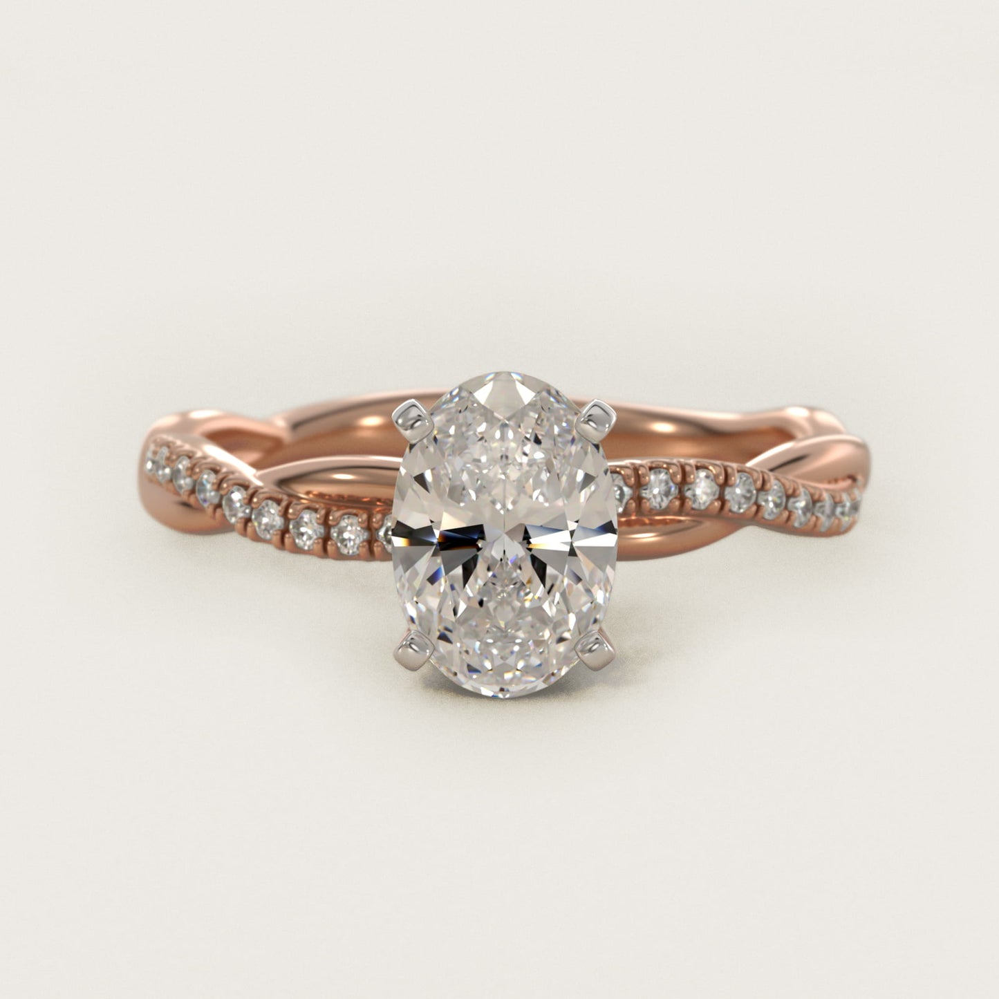 Petite Twist Diamond Engagement Ring in 18k Rose Gold (1/10 ct. tw.) - Oval Center