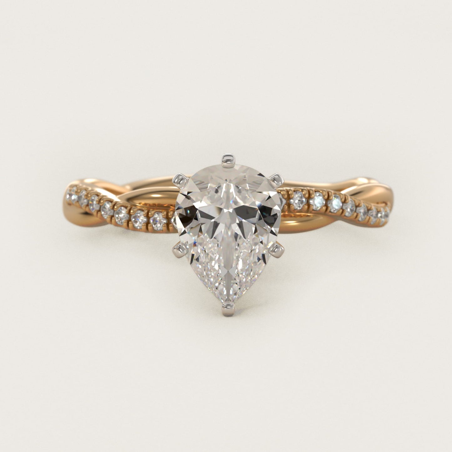 Petite Twist Diamond Engagement Ring in 18k Yellow Gold (1/10 ct. tw.) - Pear Center