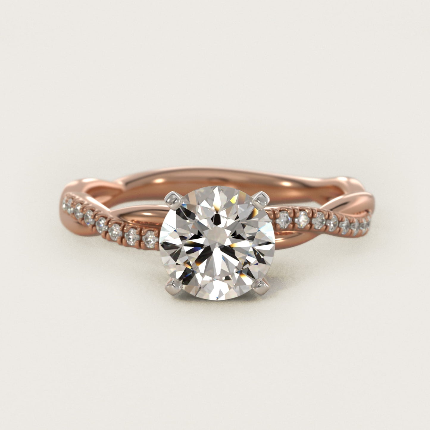 Petite Twist Diamond Engagement Ring in 18k Rose Gold (1/10 ct. tw.) - Round Center
