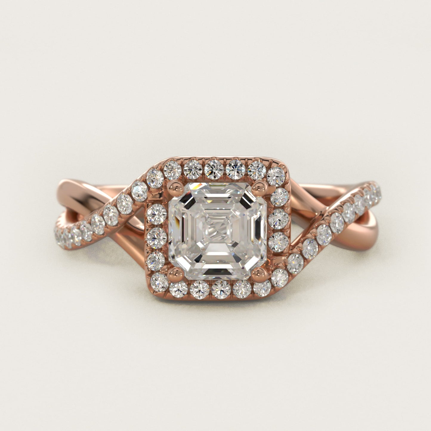 Petite Twisted Halo Diamond Engagement Ring in 14k Rose Gold (1/4 ct. tw.) - Asscher Center
