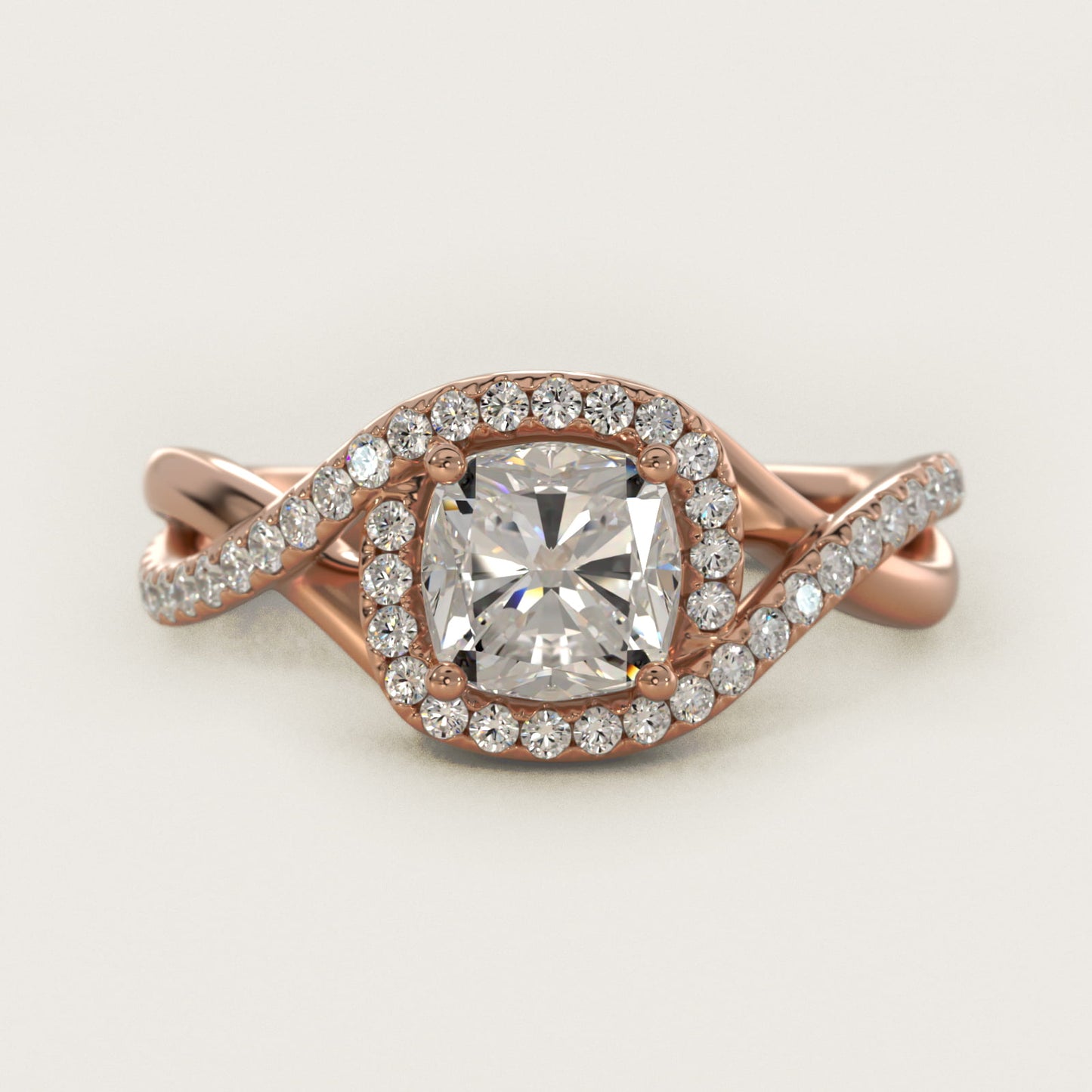 Petite Twisted Halo Diamond Engagement Ring in 14k Rose Gold (1/4 ct. tw.) - Cushion Center