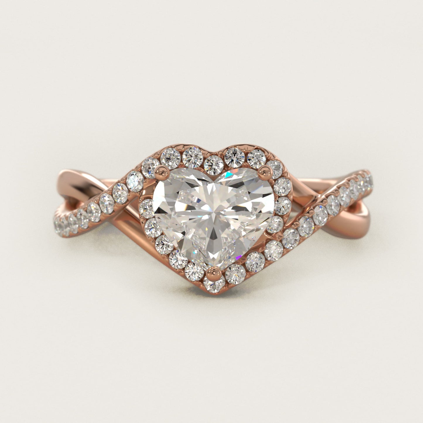 Petite Twisted Halo Diamond Engagement Ring in 14k Rose Gold (1/4 ct. tw.) - Heart Center