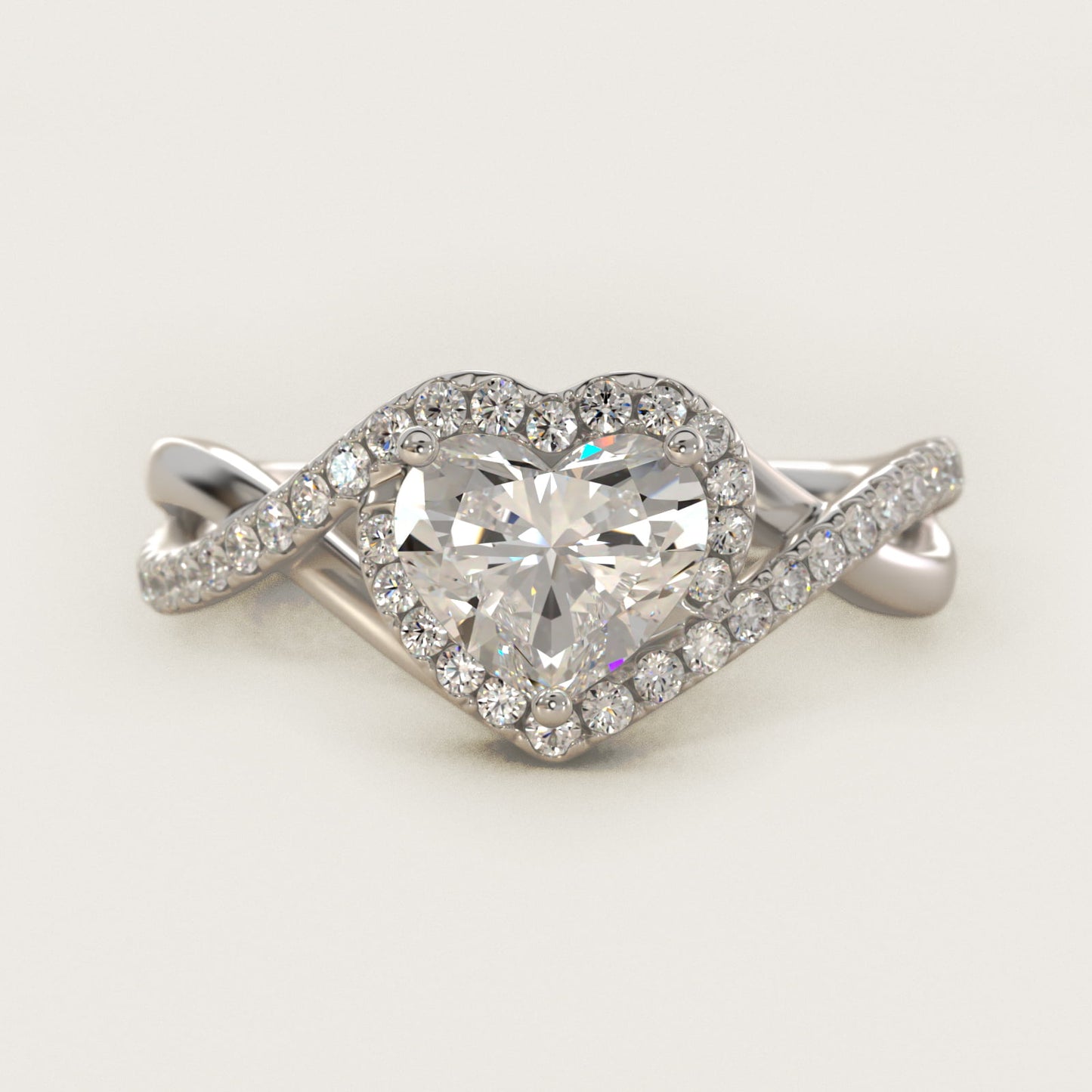 Petite Twisted Halo Diamond Engagement Ring in 18k White Gold (1/4 ct. tw.) - Heart Center
