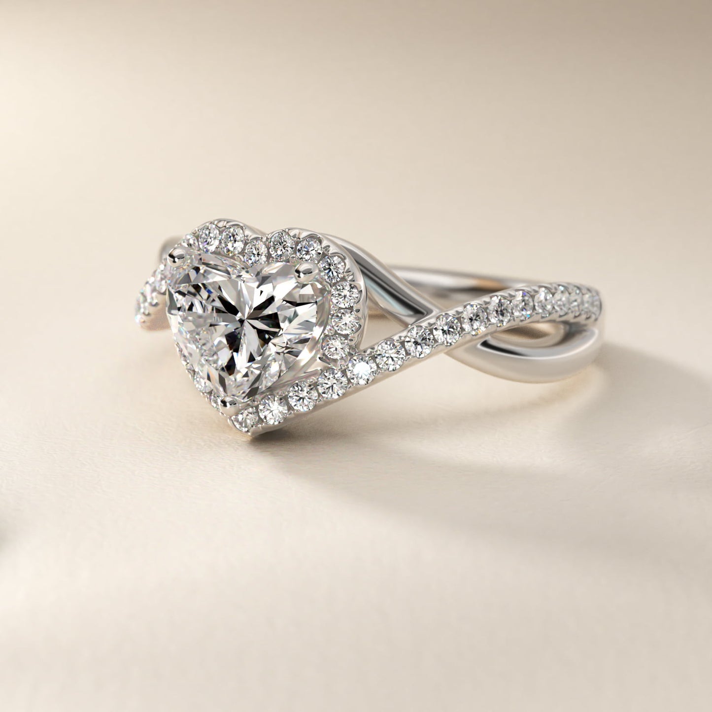 Petite Twisted Halo Diamond Engagement Ring in Platinum (1/4 ct. tw.) - Heart Center
