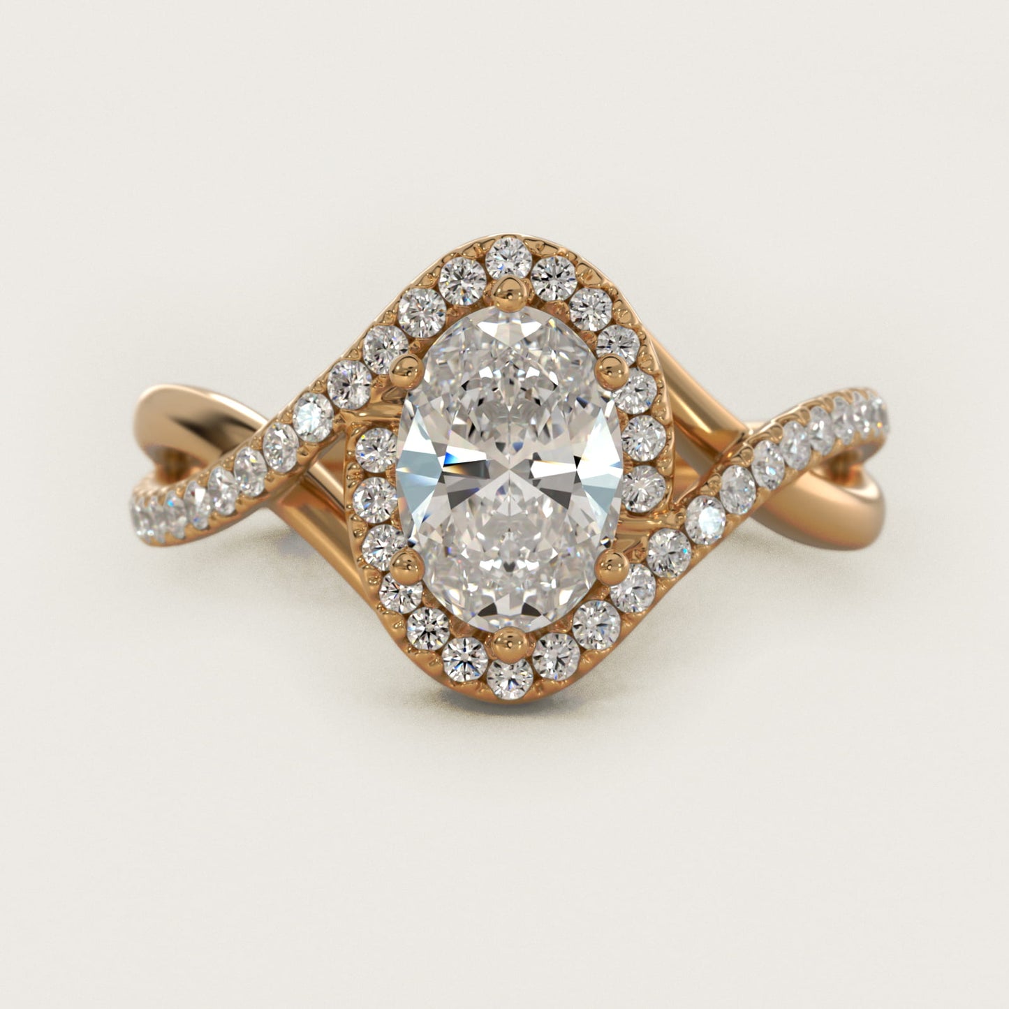 Petite Twisted Halo Diamond Engagement Ring in 18k Yellow Gold (1/4 ct. tw.) - Oval Center