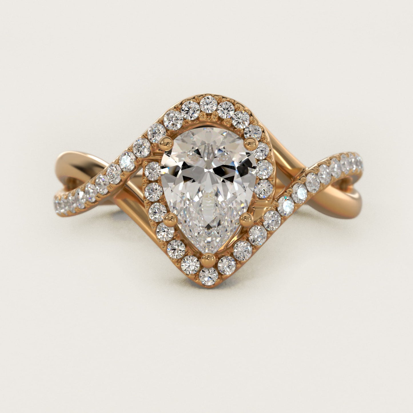 Petite Twisted Halo Diamond Engagement Ring in 14K Yellow Gold (1/4 ct. tw.) - Pear Center