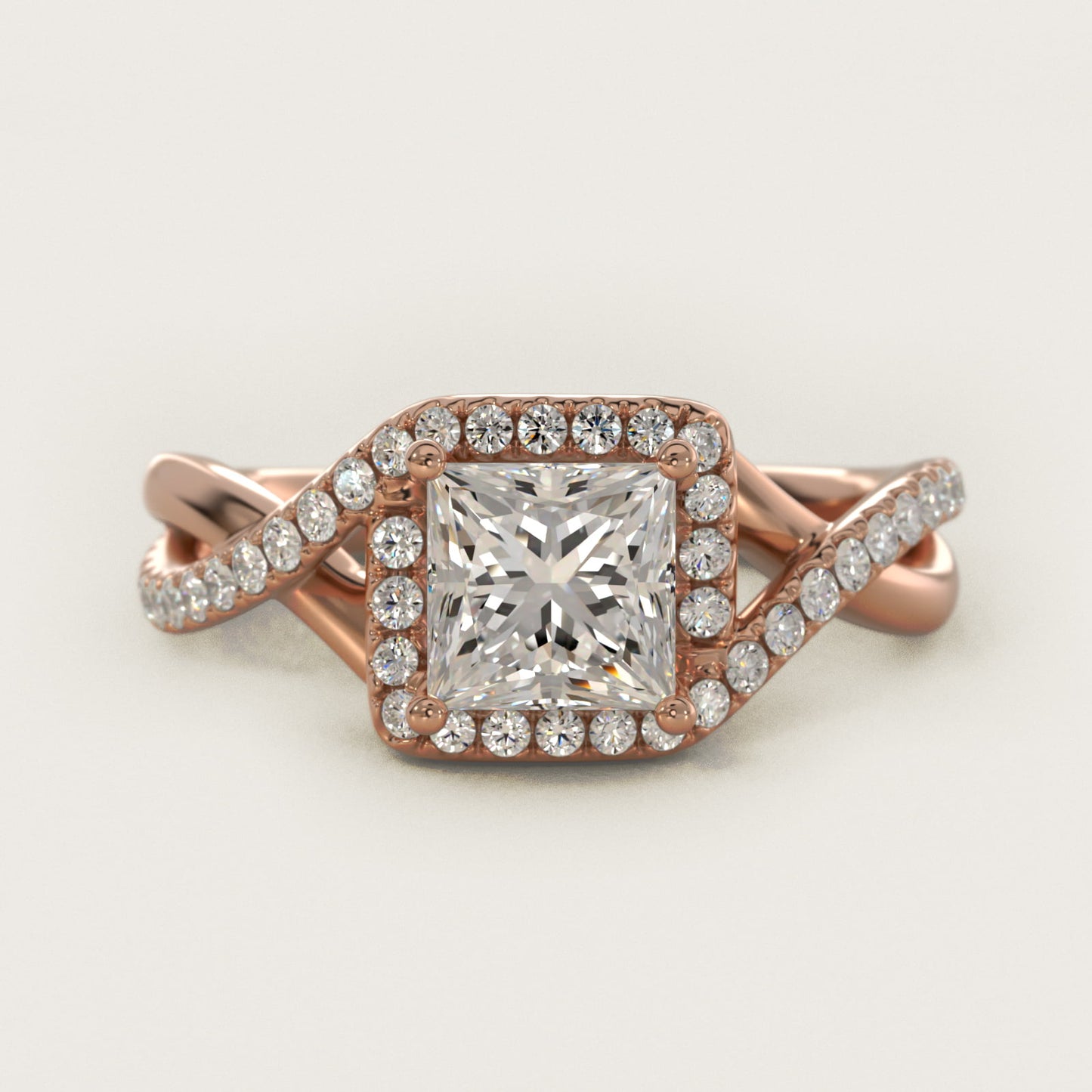 Petite Twisted Halo Diamond Engagement Ring in 18k Rose Gold (1/4 ct. tw.) - Princess Center