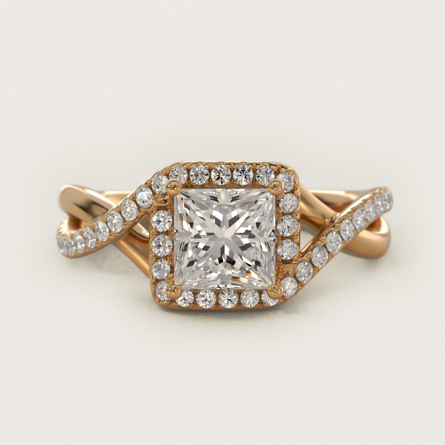 Petite Twisted Halo Diamond Engagement Ring in 18k Yellow Gold (1/4 ct. tw.) - Princess Center