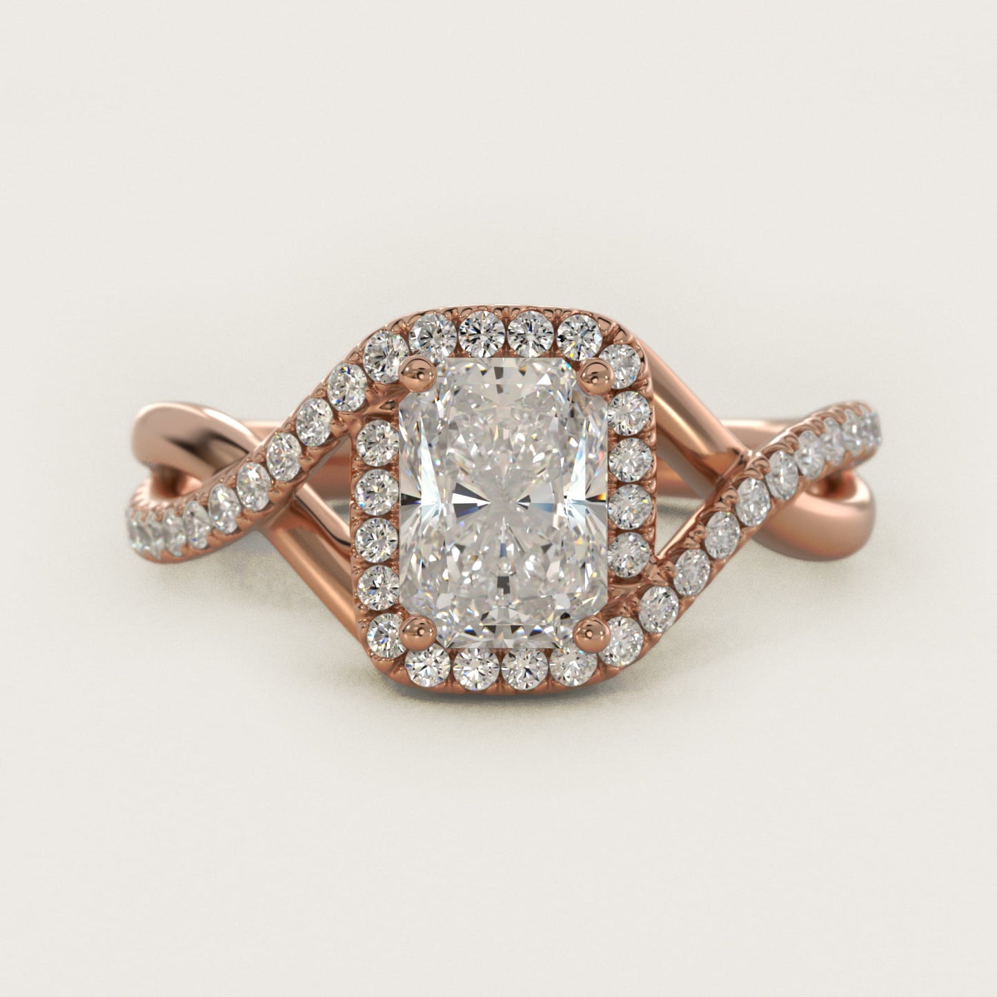 Petite Twisted Halo Diamond Engagement Ring in 18k Rose Gold (1/4 ct. tw.) - Radiant Center