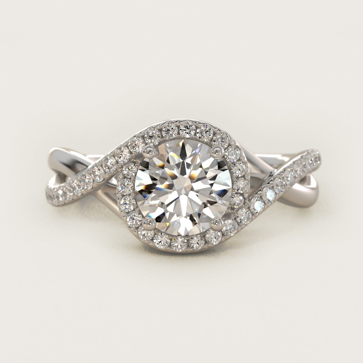 Petite Twisted Halo Diamond Engagement Ring in 18k White Gold (1/4 ct. tw.) - Round Center