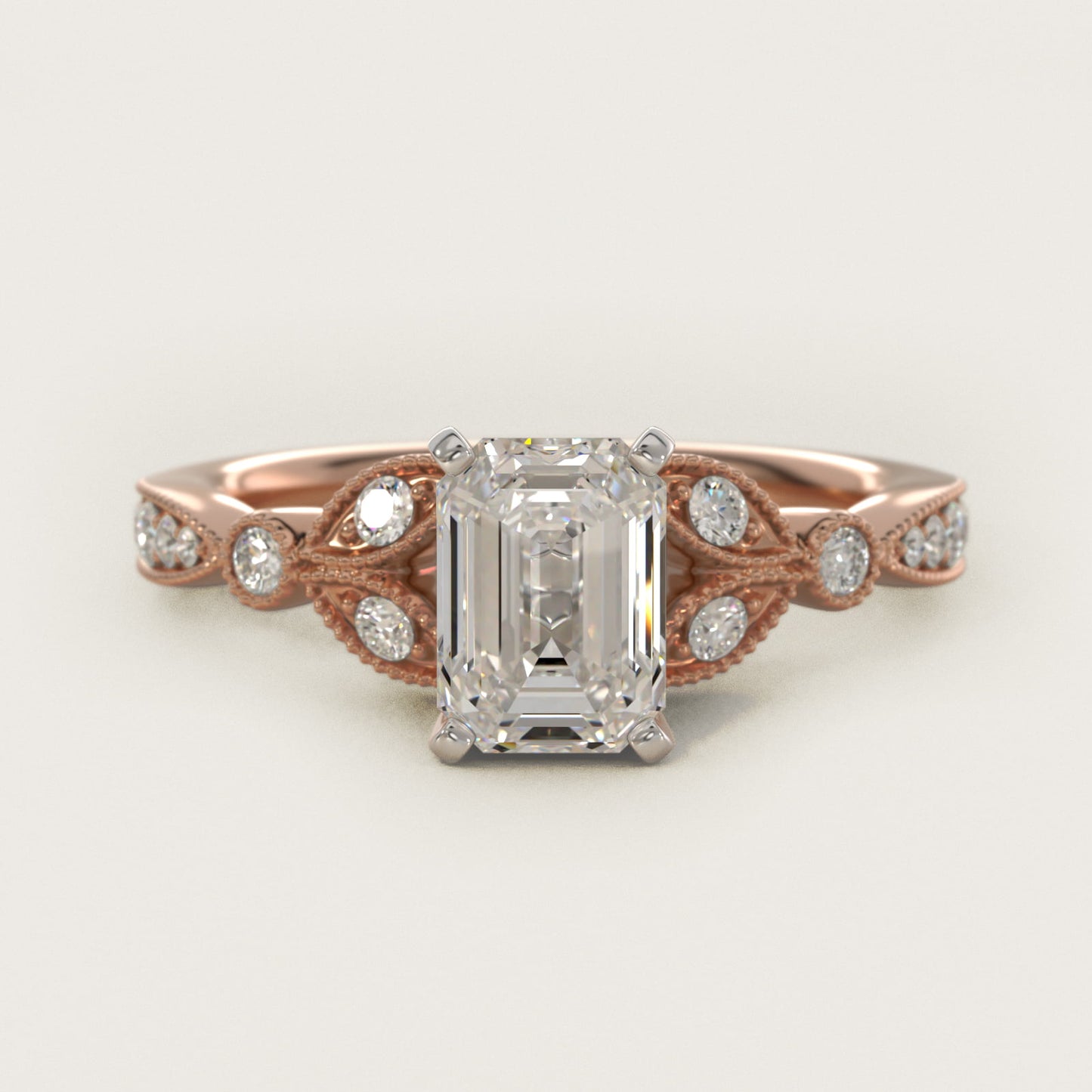 Petite Vintage PavŽ Leaf Diamond Engagement Ring in 14k Rose Gold (1/5 ct. tw.) - Emerald Center