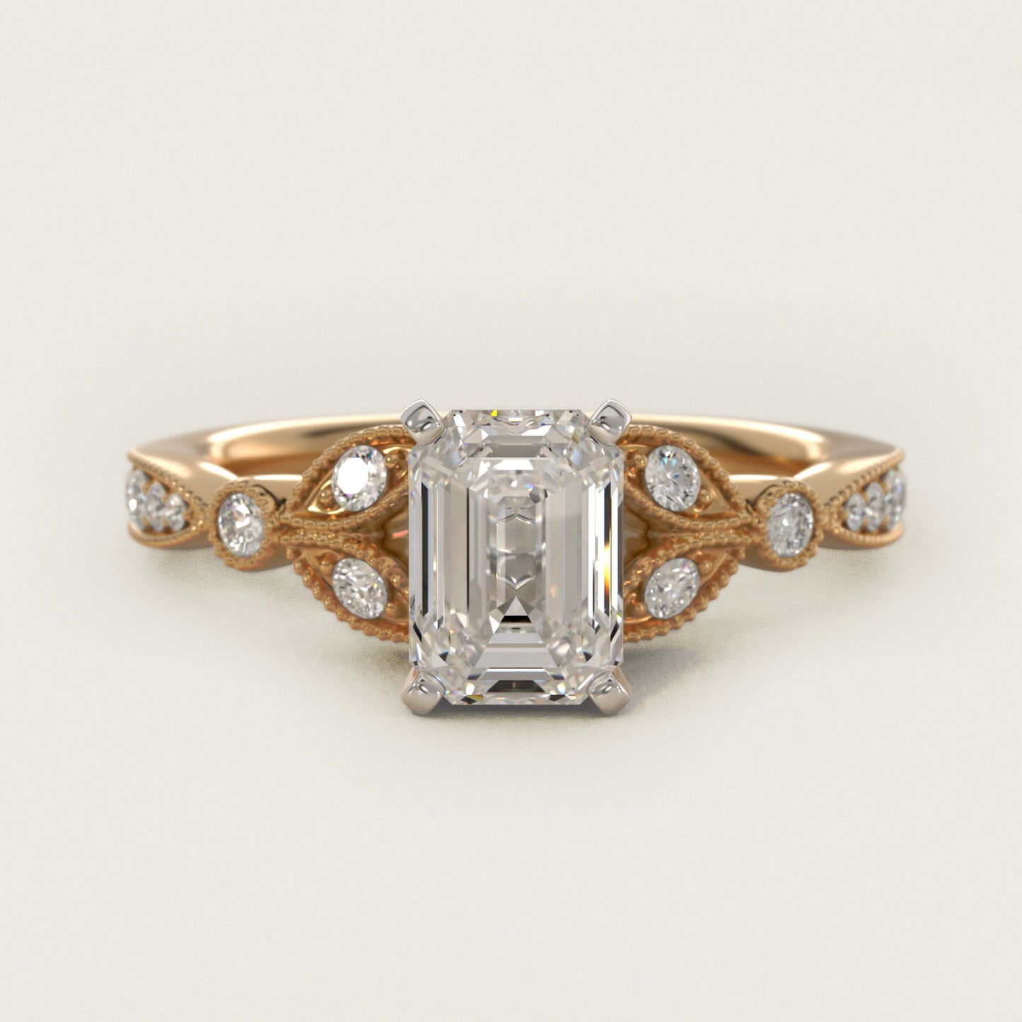 Petite Vintage PavŽ Leaf Diamond Engagement Ring in 14K Yellow Gold (1/5 ct. tw.) - Emerald Center