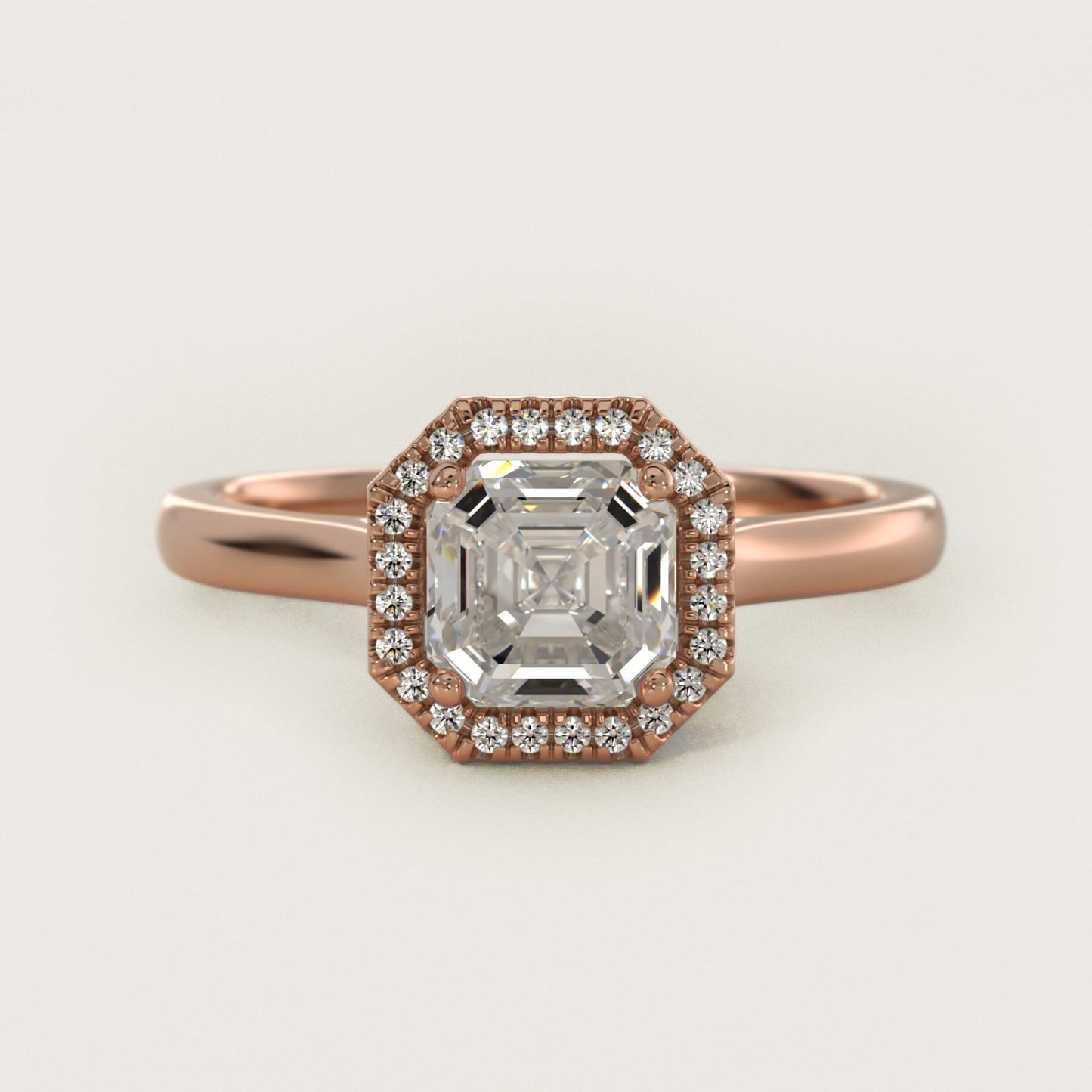 Plain Shank Floating Halo Engagement Ring in 14k Rose Gold - Asscher Center