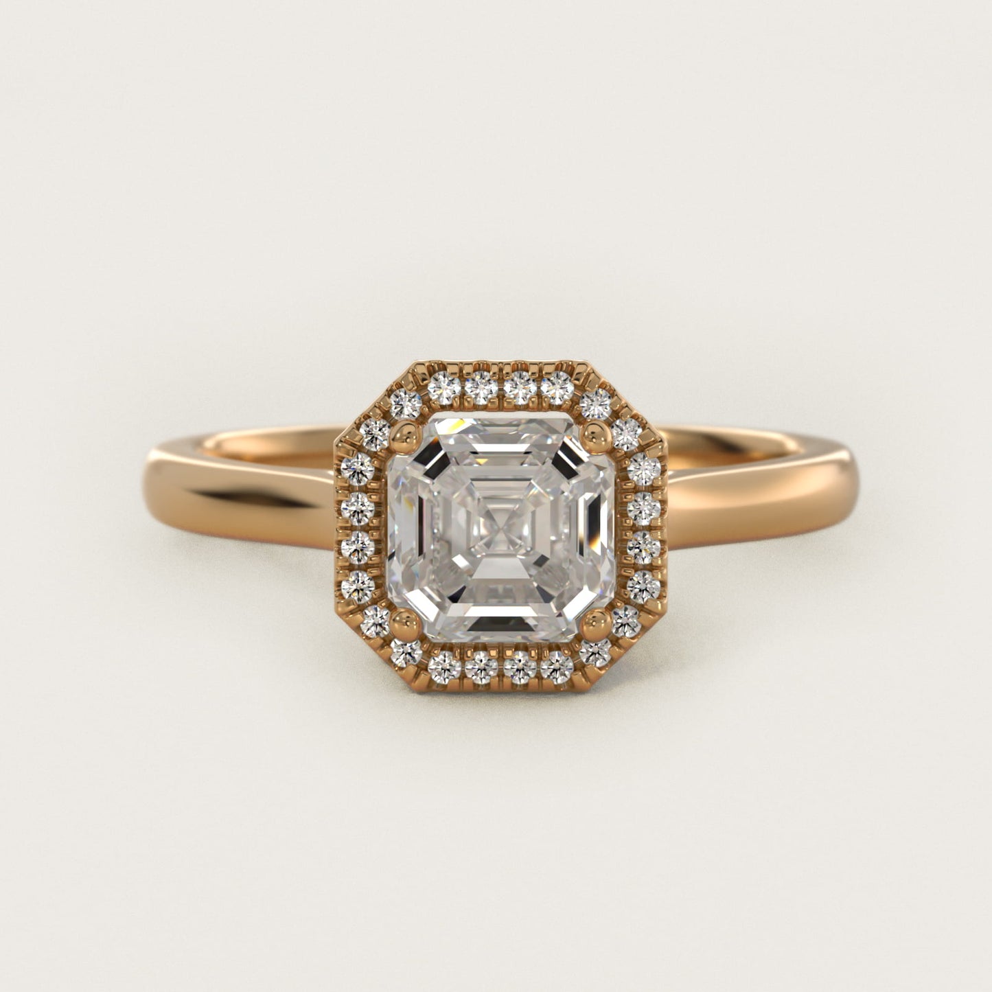 Plain Shank Floating Halo Engagement Ring in 14K Yellow Gold - Asscher Center