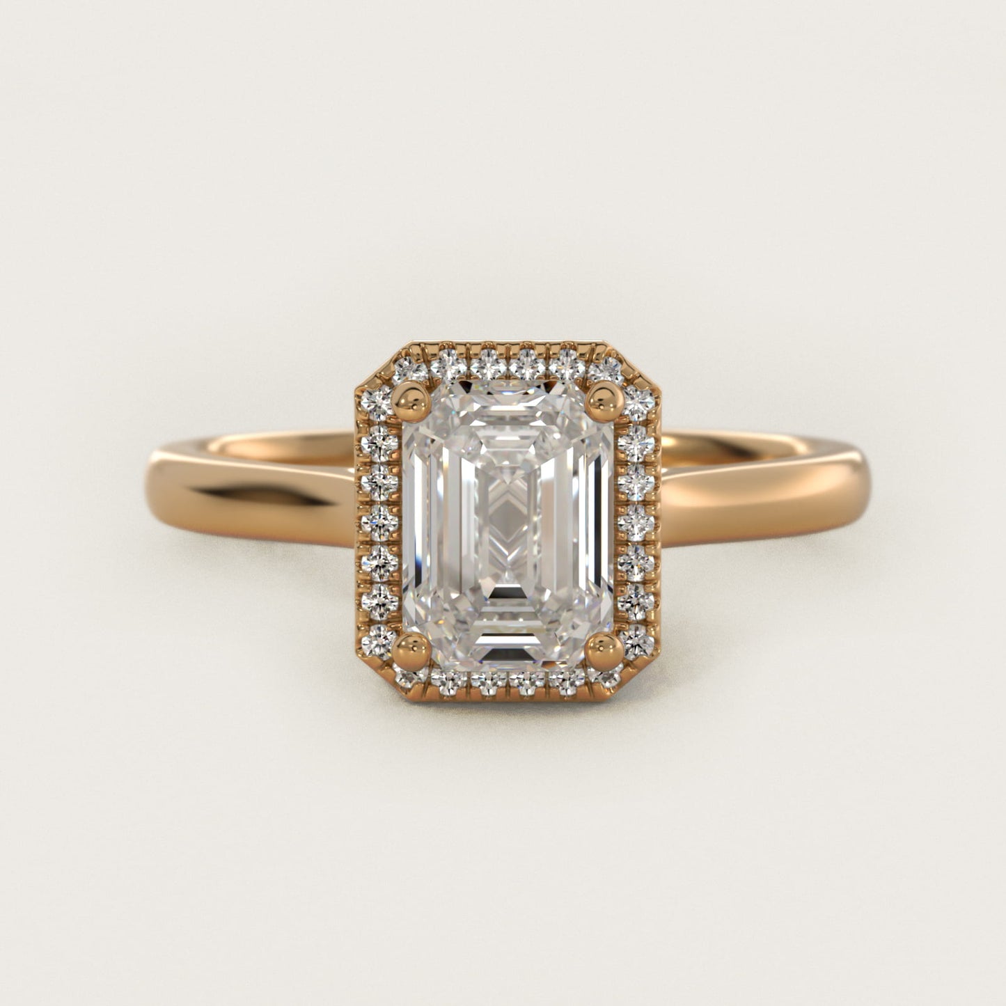 Plain Shank Floating Halo Engagement Ring in 14K Yellow Gold - Emerald Center