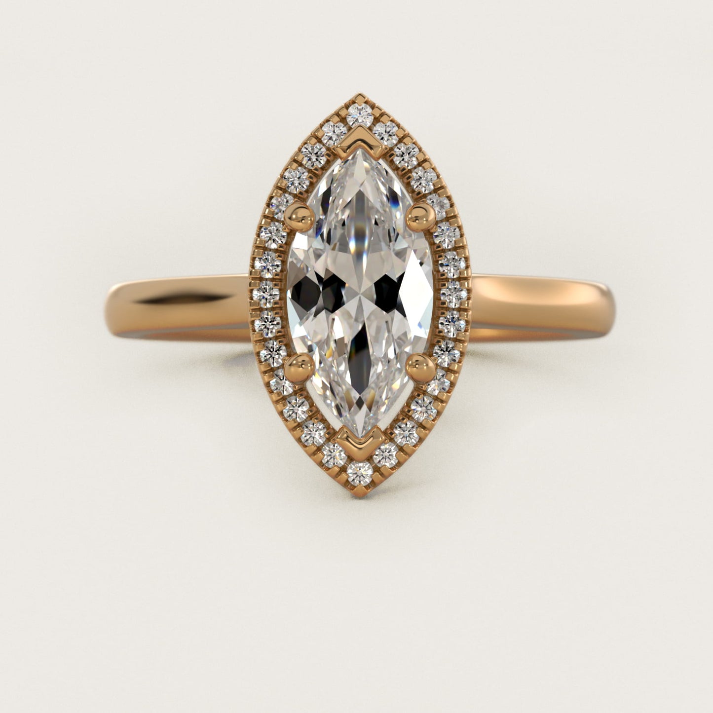 Plain Shank Floating Halo Engagement Ring in 14K Yellow Gold - Marquise Center