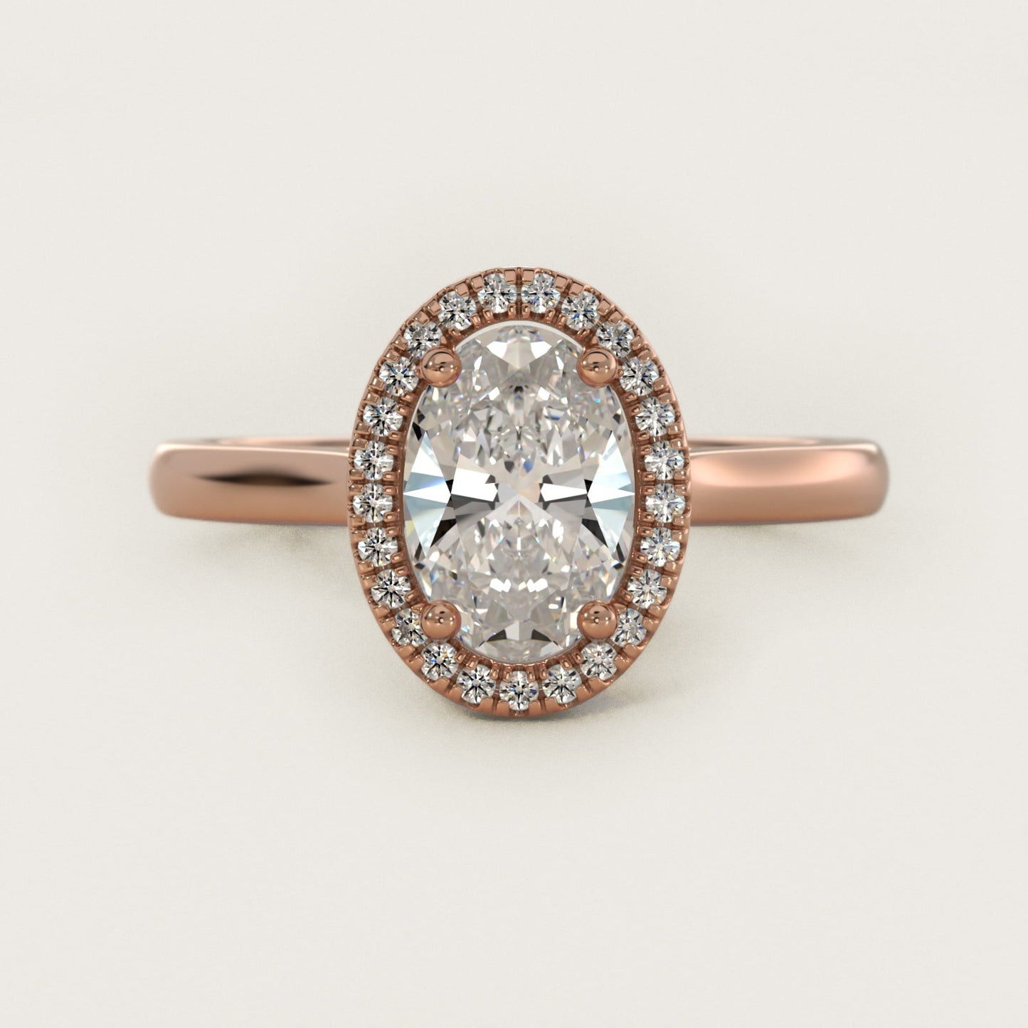 Plain Shank Floating Halo Engagement Ring in 18k Rose Gold - Oval Center