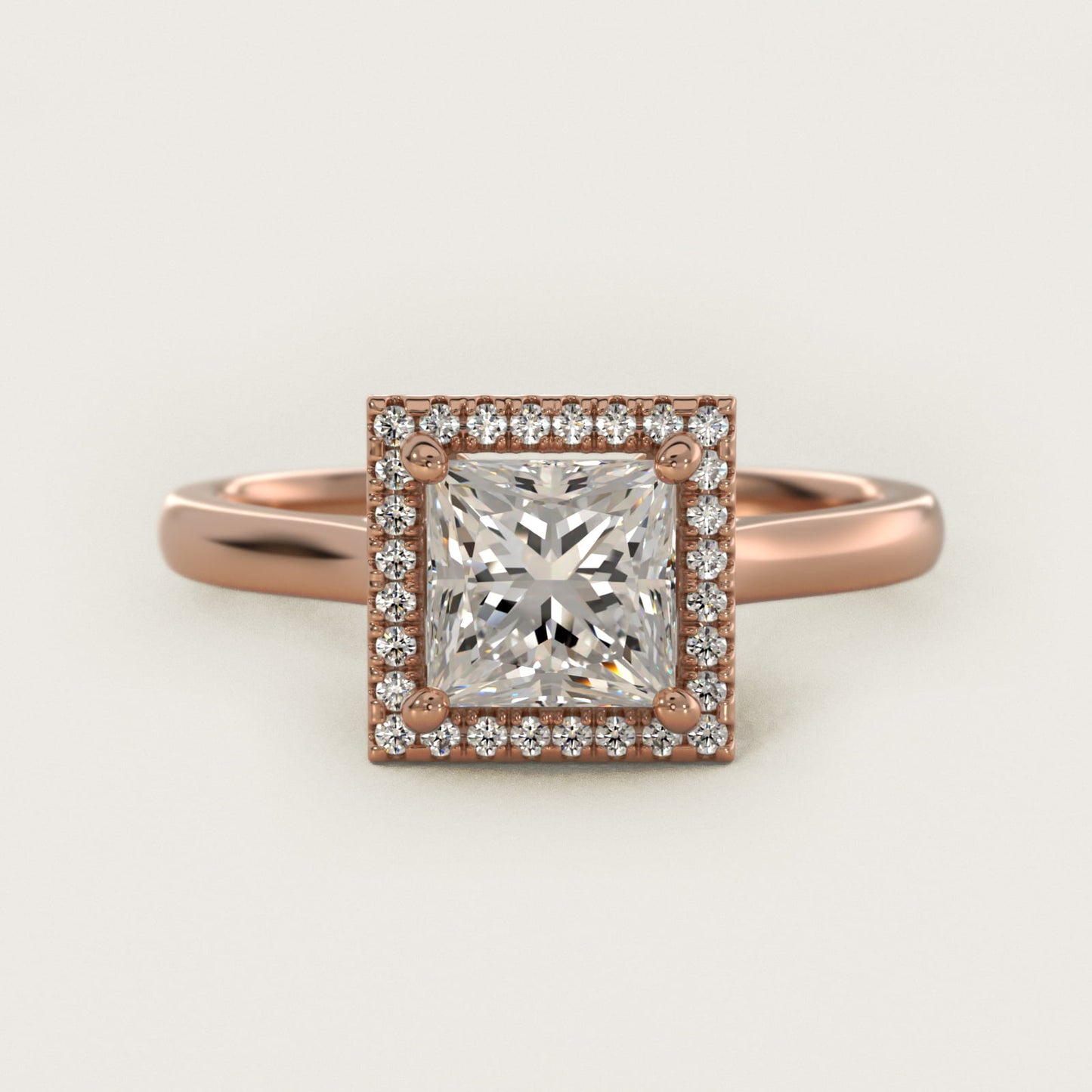 Plain Shank Floating Halo Engagement Ring in 14k Rose Gold - Princess Center