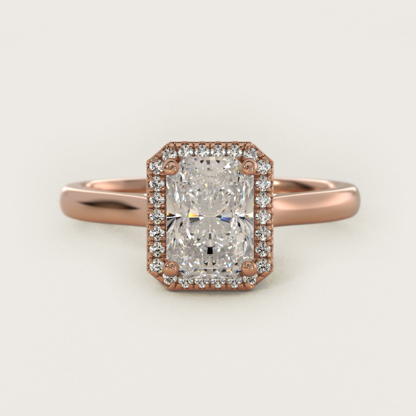 Plain Shank Floating Halo Engagement Ring in 14k Rose Gold - Radiant Center