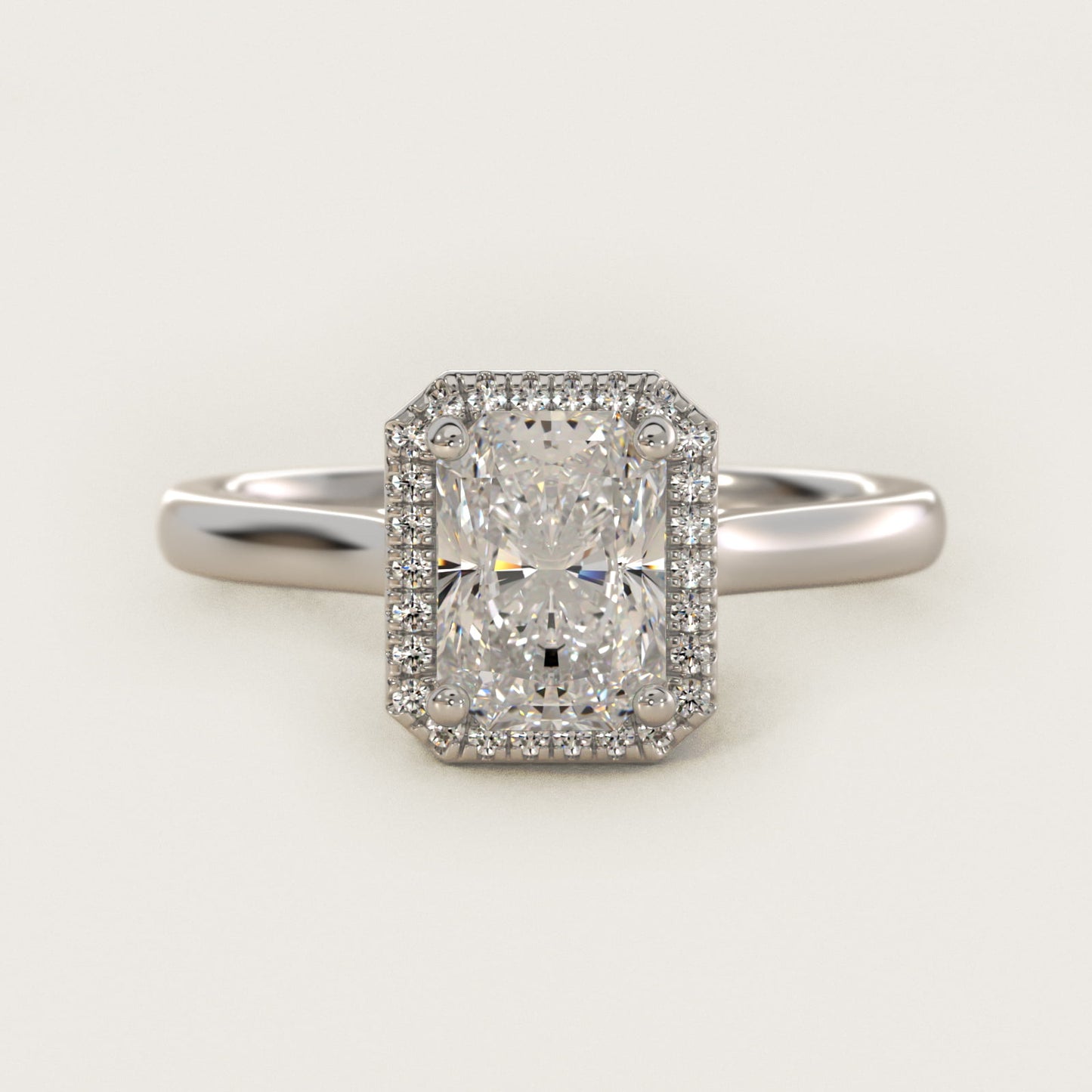 Plain Shank Floating Halo Engagement Ring in 14k White Gold - Radiant Center