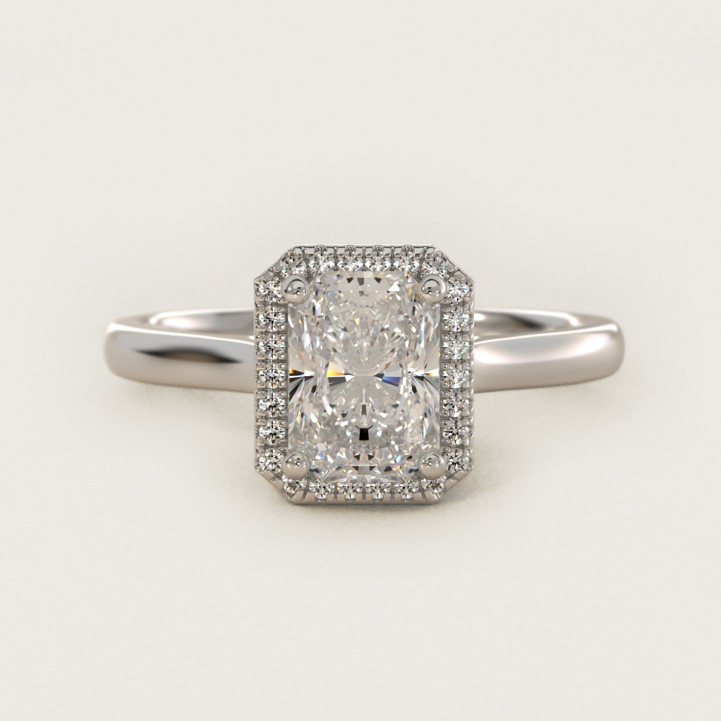 Plain Shank Floating Halo Engagement Ring in Platinum - Radiant Center
