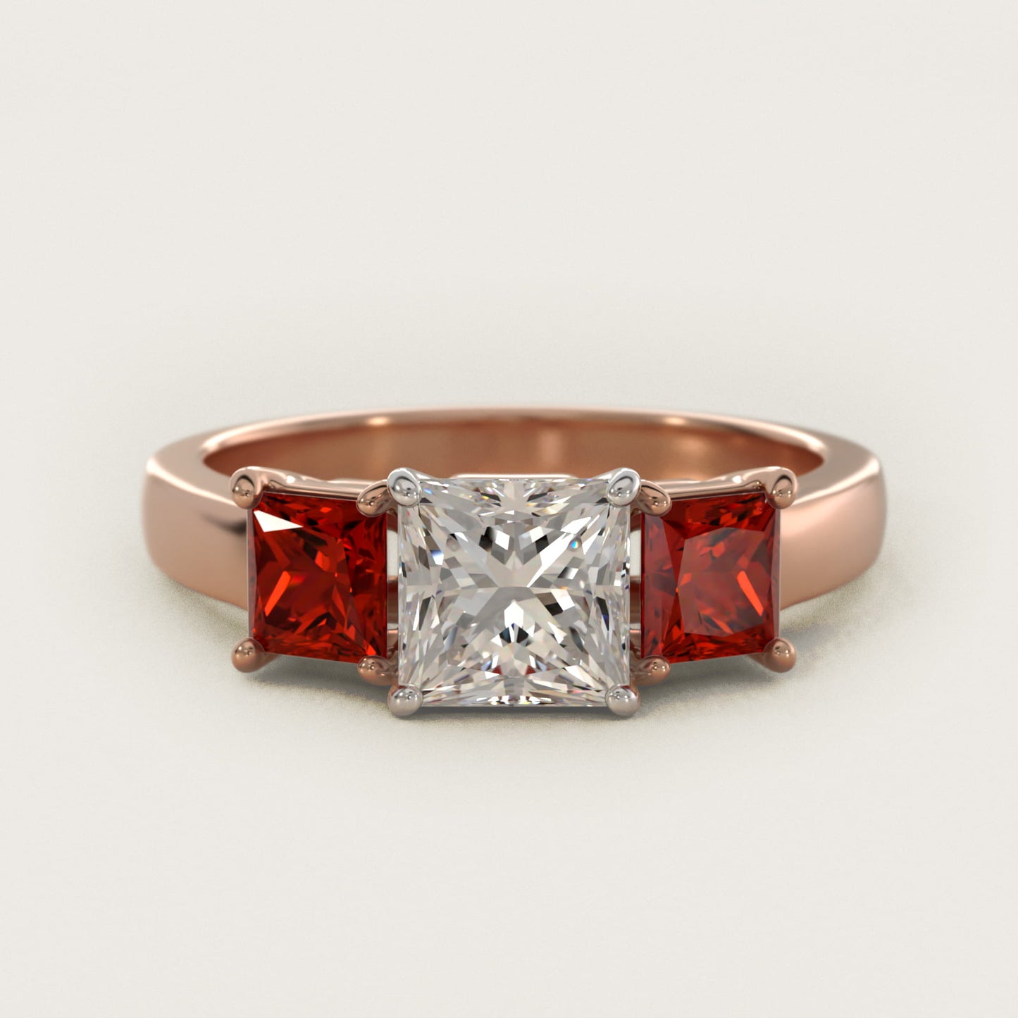 Princess Cut Ruby Three Stone Engagement Ring In 14K Rose Gold By James Allen - Princess Center