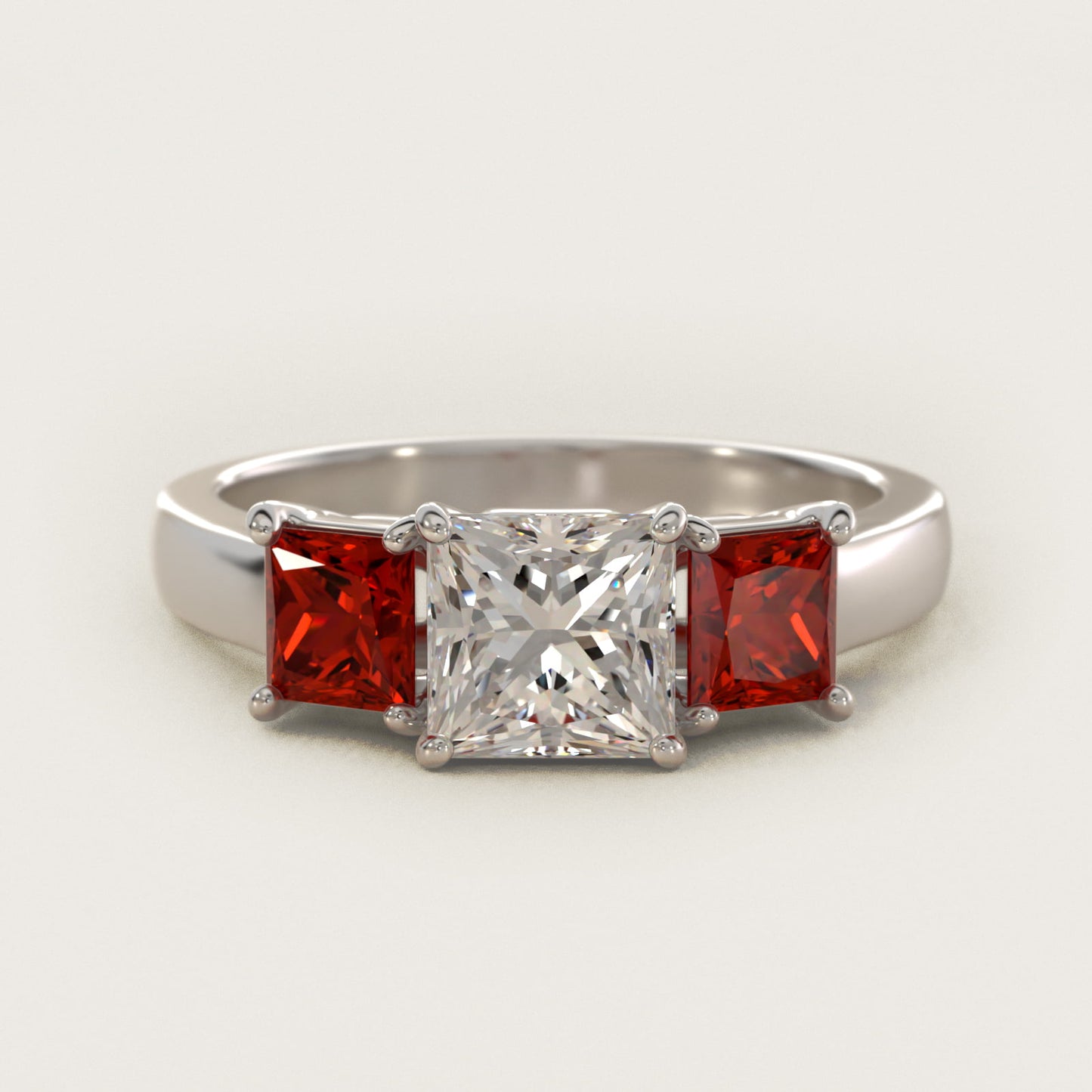 Princess Cut Ruby Three Stone Engagement Ring In 14K White Gold By James Allen - Princess Center