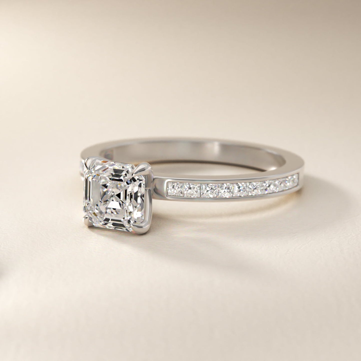 Engagement Ring With Channel Set Princess Cut Diamonds In 14K White Gold By James Allen - Asscher Center