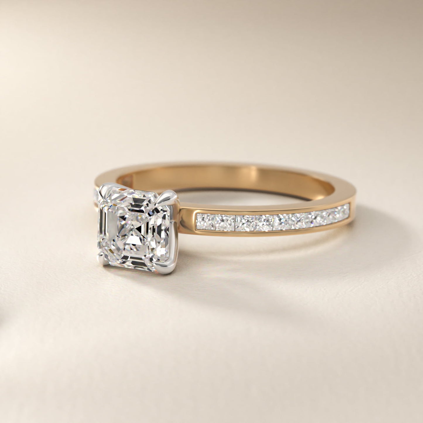 Engagement Ring With Channel Set Princess Cut Diamonds In 14K Yellow Gold By James Allen - Asscher Center