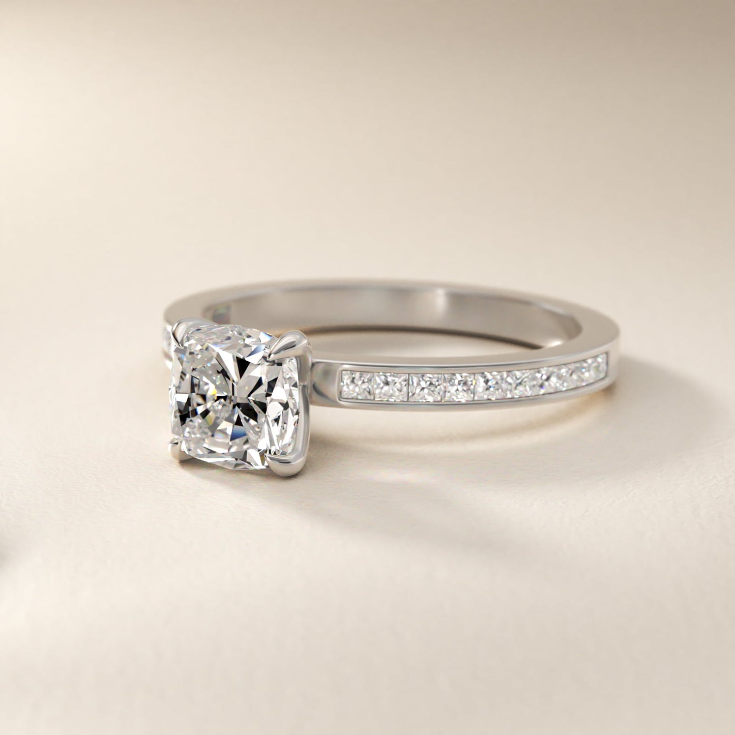 Engagement Ring With Channel Set Princess Cut Diamonds In 18k White Gold By James Allen - Cushion Center