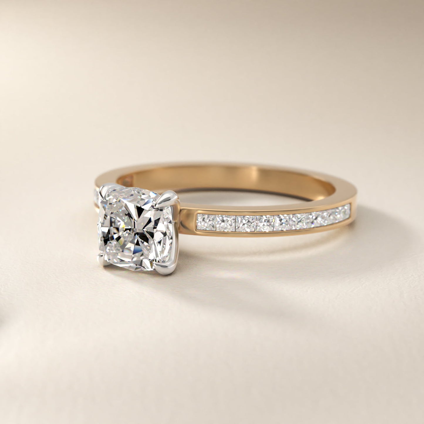 Engagement Ring With Channel Set Princess Cut Diamonds In 14K Yellow Gold By James Allen - Cushion Center