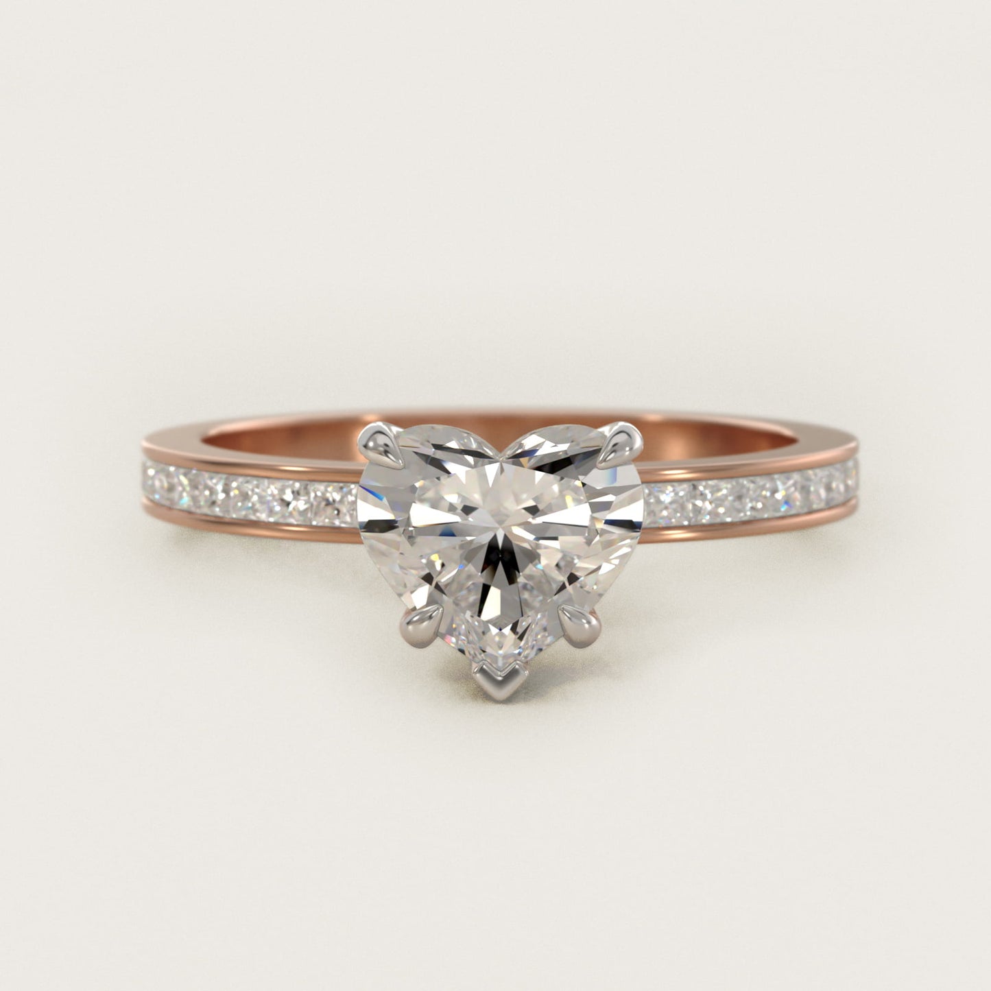Engagement Ring With Channel Set Princess Cut Diamonds In 18k Rose Gold By James Allen - Heart Center