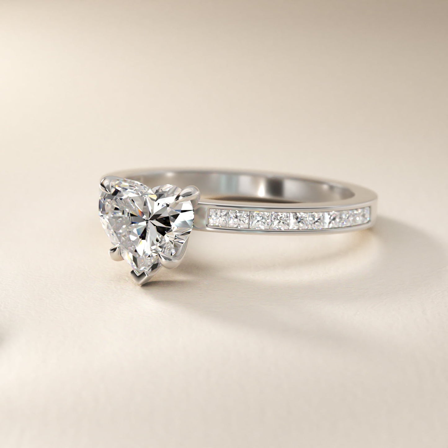 Engagement Ring With Channel Set Princess Cut Diamonds In 18k White Gold By James Allen - Heart Center