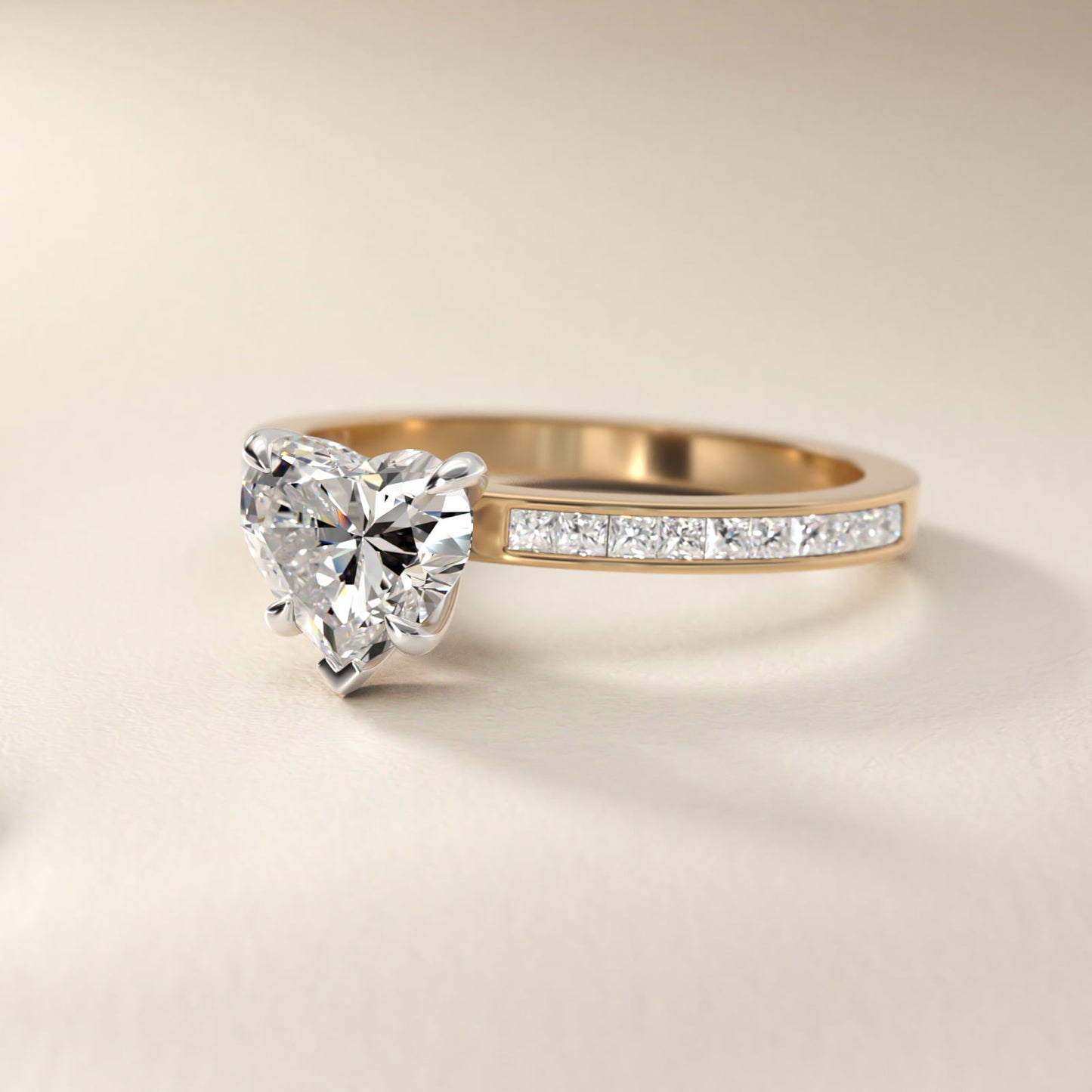 Engagement Ring With Channel Set Princess Cut Diamonds In 14K Yellow Gold By James Allen - Heart Center