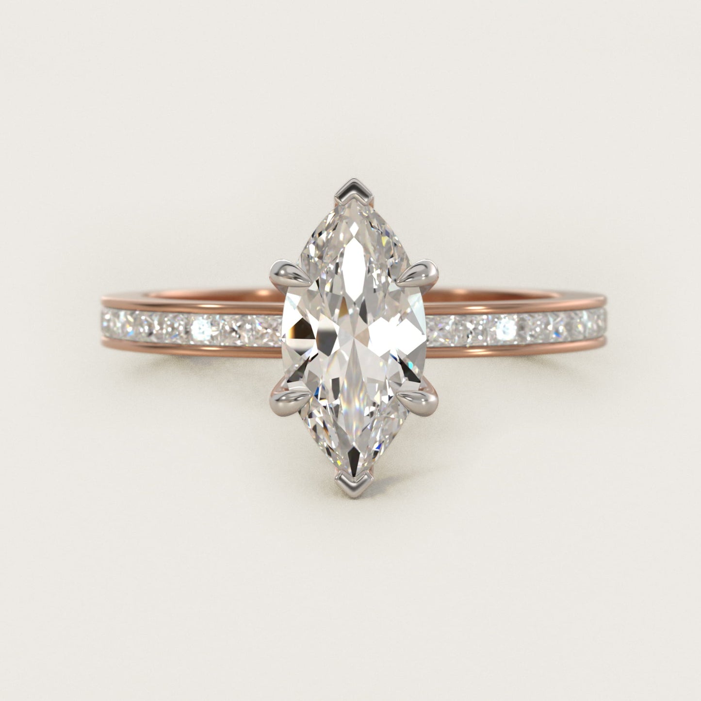 Engagement Ring With Channel Set Princess Cut Diamonds In 14K Rose Gold By James Allen - Marquise Center