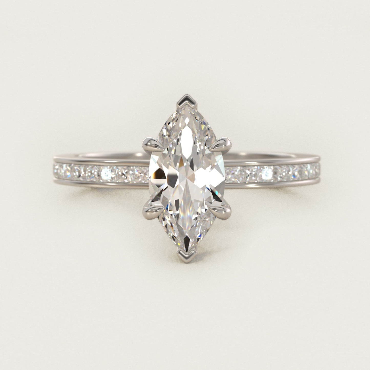 Engagement Ring With Channel Set Princess Cut Diamonds In Platinum By James Allen - Marquise Center