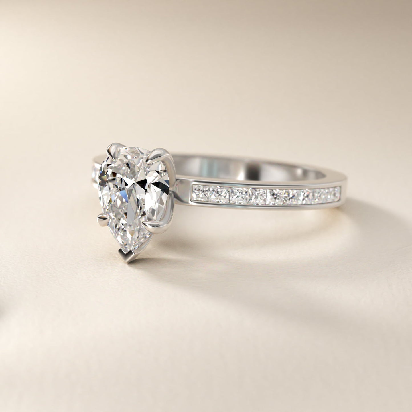 Engagement Ring With Channel Set Princess Cut Diamonds In 14K White Gold By James Allen - Pear Center