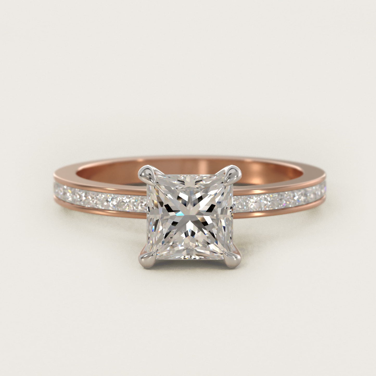 Engagement Ring With Channel Set Princess Cut Diamonds In 18k Rose Gold By James Allen - Princess Center